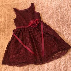 Girls Burgundy Lace Dress